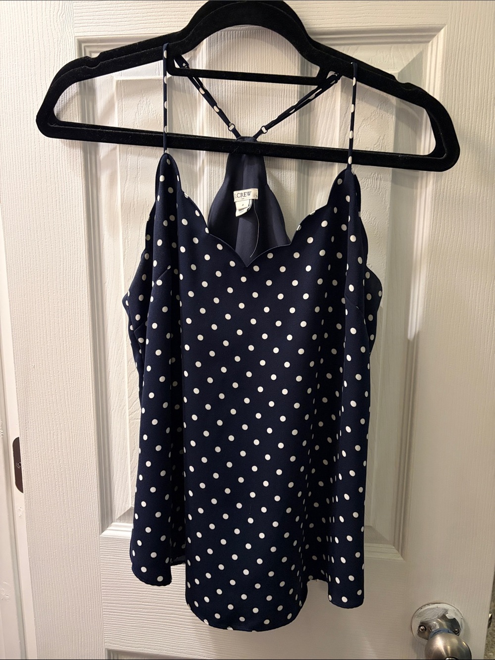 J. Crew Navy and White Polka Dot Silk Camisole
